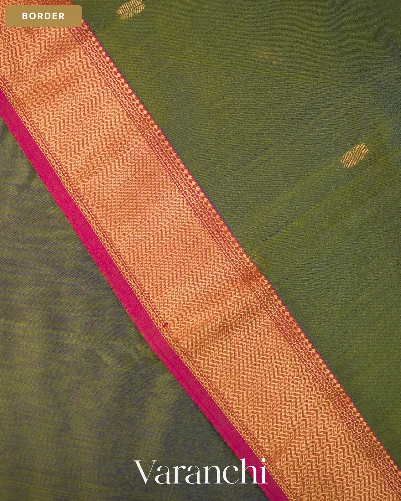 Olive Green Pure Maheshwari Silk Cotton Handloom Saree — Border