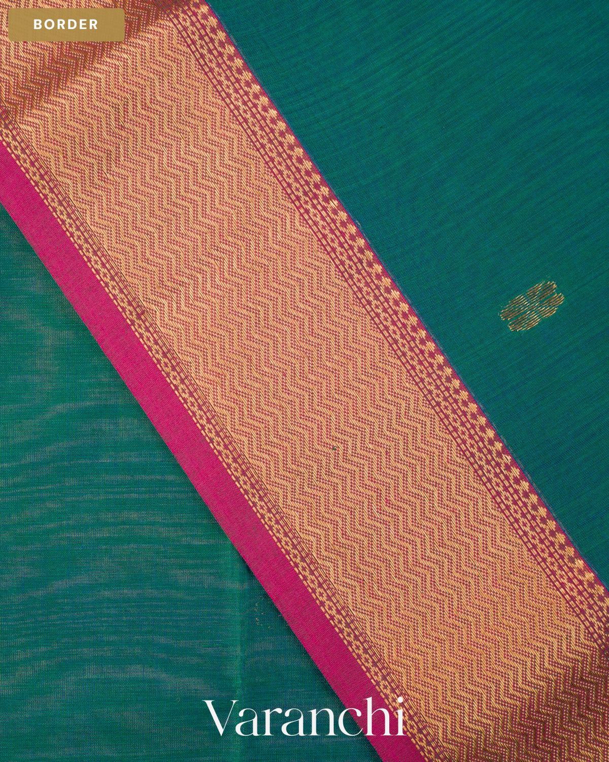 Rama Green Pure Maheshwari Silk Cotton Handloom Saree — Border
