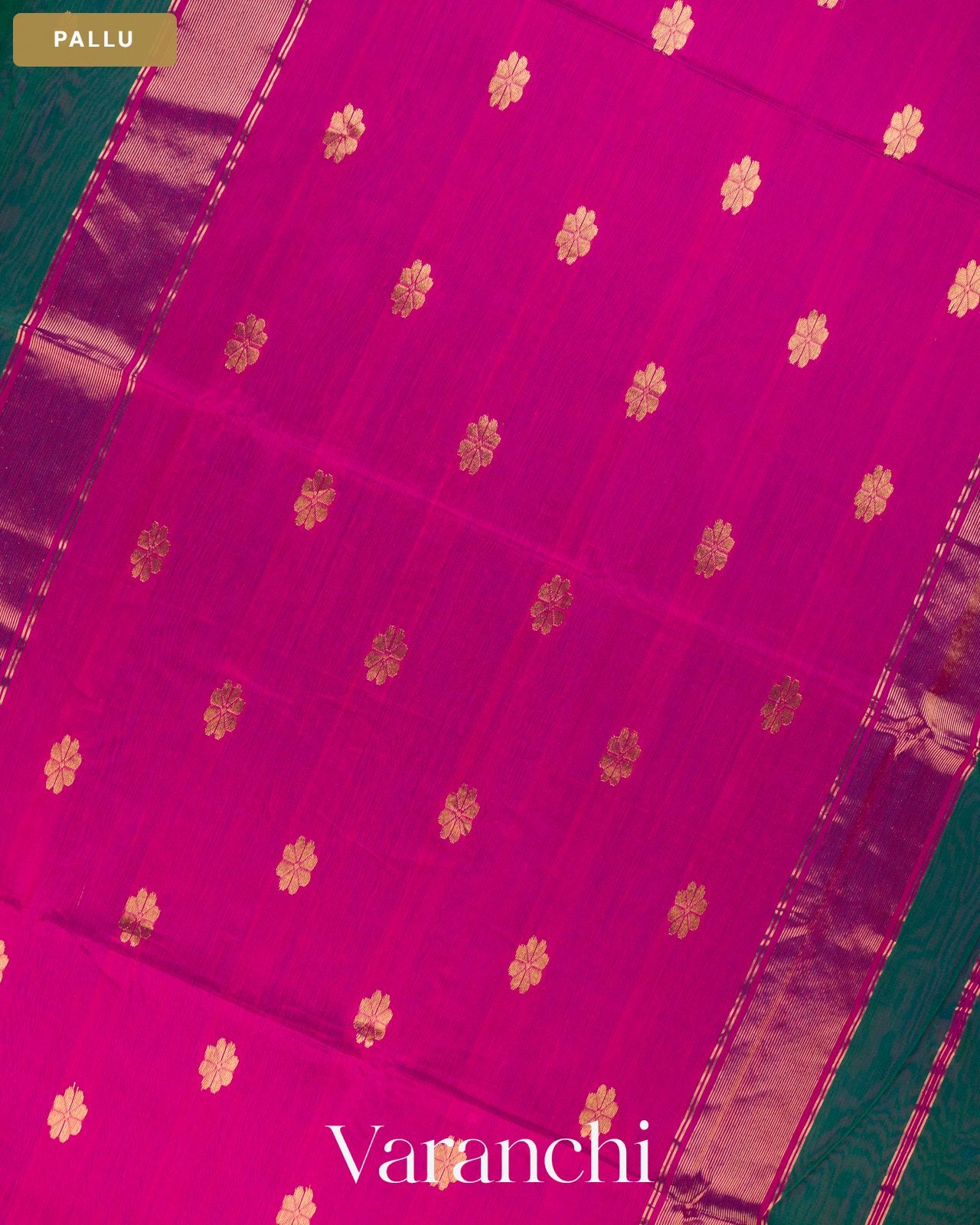 Rama Green Pure Maheshwari Silk Cotton Handloom Saree — Pallu