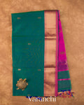 Rama Green Pure Maheshwari Silk Cotton Handloom Saree — Full Saree