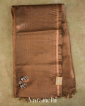 Coco Brown Jamdani Pure Tussar Tissue Silk Saree — Full Saree