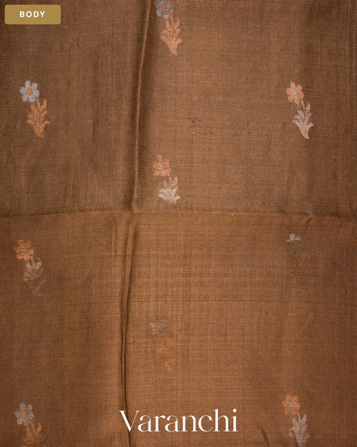 Coco Brown Jamdani Pure Tussar Tissue Silk Saree — Body