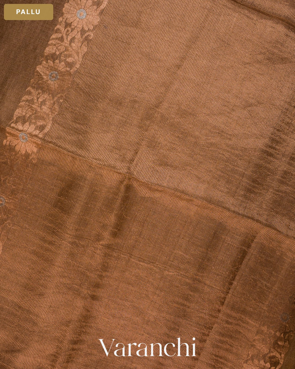 Coco Brown Jamdani Pure Tussar Tissue Silk Saree — Pallu