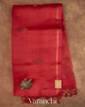 Coral Red Jamdani Pure Tussar Tissue Silk Saree — Full Saree