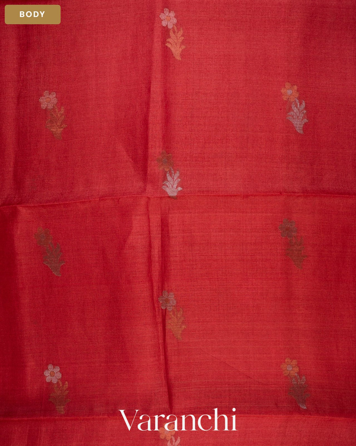 Coral Red Jamdani Pure Tussar Tissue Silk Saree — Body