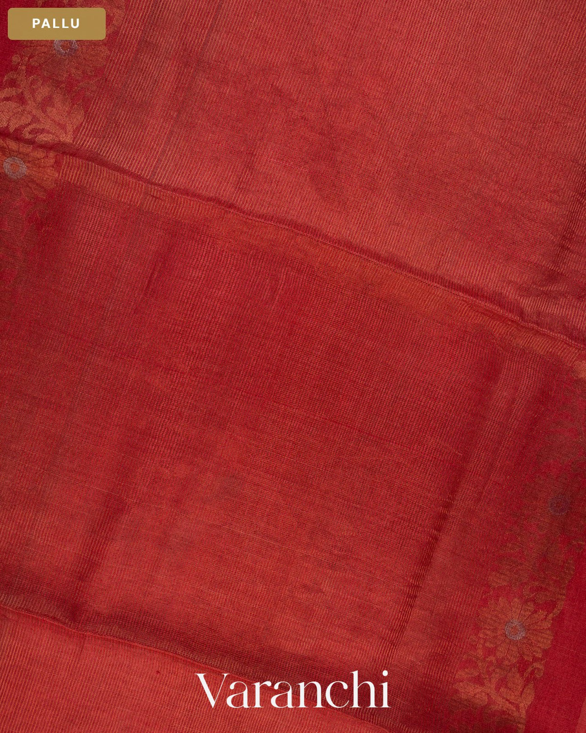 Coral Red Jamdani Pure Tussar Tissue Silk Saree — Pallu