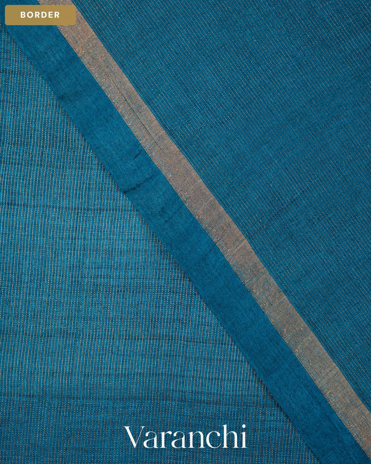 Teal Blue Jamdani Pure Tussar Tissue Silk Saree — Border