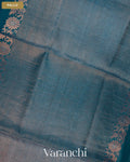 Teal Blue Jamdani Pure Tussar Tissue Silk Saree — Pallu