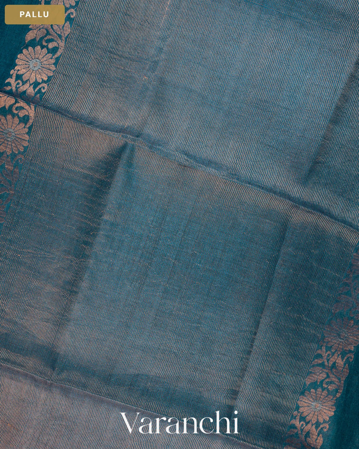Teal Blue Jamdani Pure Tussar Tissue Silk Saree — Pallu
