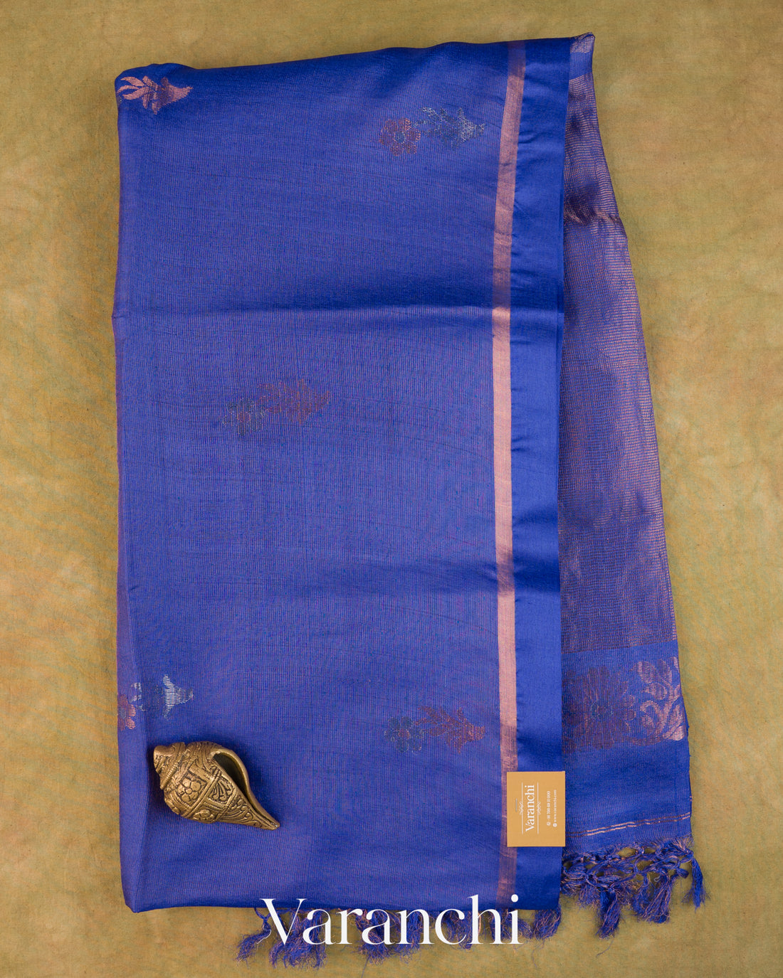 Royal Blue Jamdani Pure Tussar Tissue Silk Saree — Full Saree