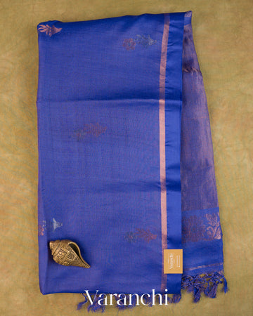 Royal Blue Jamdani Pure Tussar Tissue Silk Saree — Full Saree