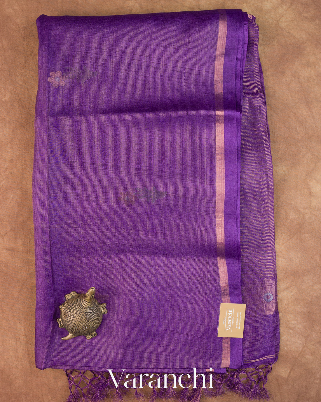 Purple Jamdani Pure Tussar Silk Handloom Saree — Full Saree