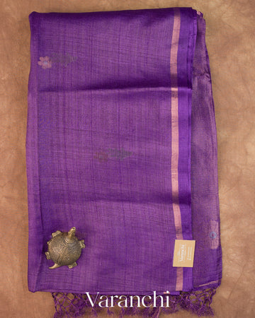 Purple Jamdani Pure Tussar Silk Handloom Saree — Full Saree