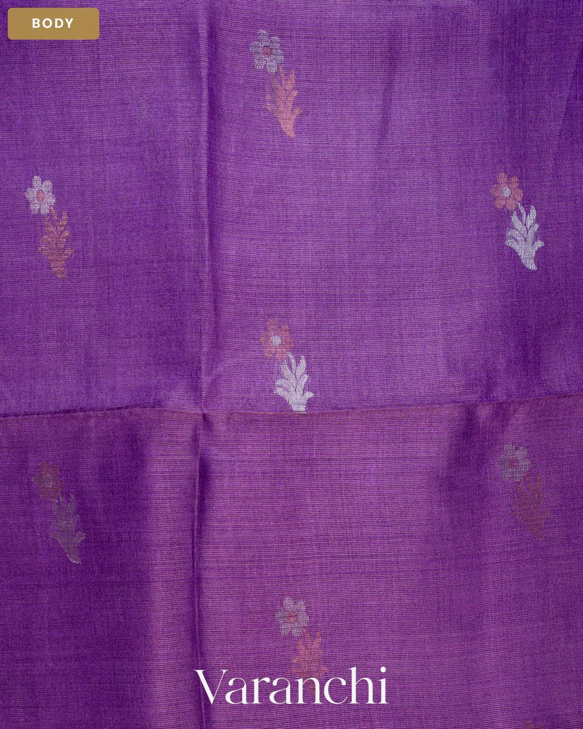 Purple Jamdani Pure Tussar Silk Handloom Saree — Body