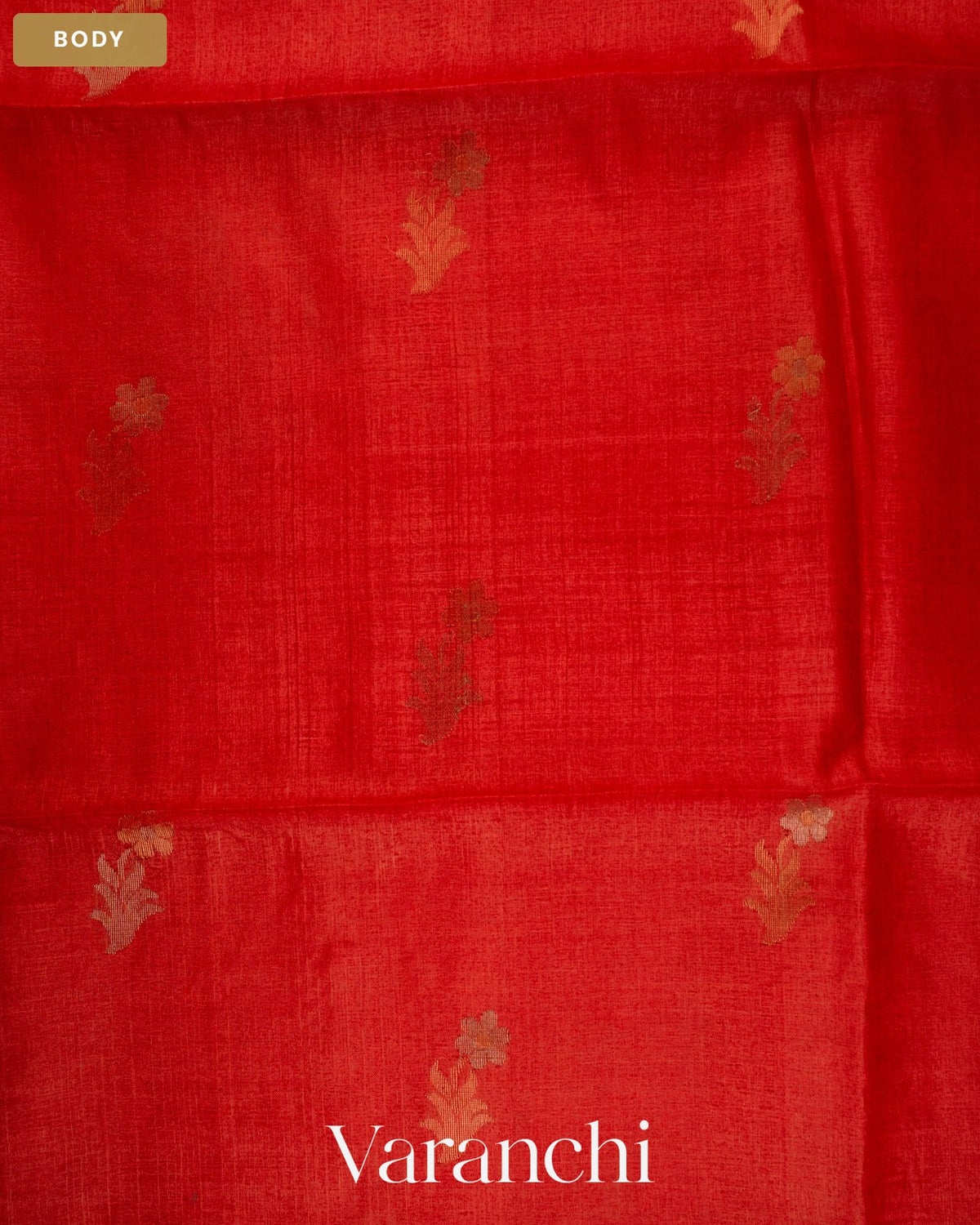 Tulip Red Jamdani Pure Tussar Tissue Silk Saree — Body