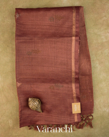 Coffee Brown Jamdani Pure Tussar Tissue Silk Saree — Full Saree