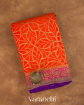 Marigold Orange Pure Crepe Silk Handloom Saree — Folded