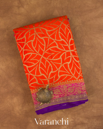 Marigold Orange Pure Crepe Silk Handloom Saree — Folded