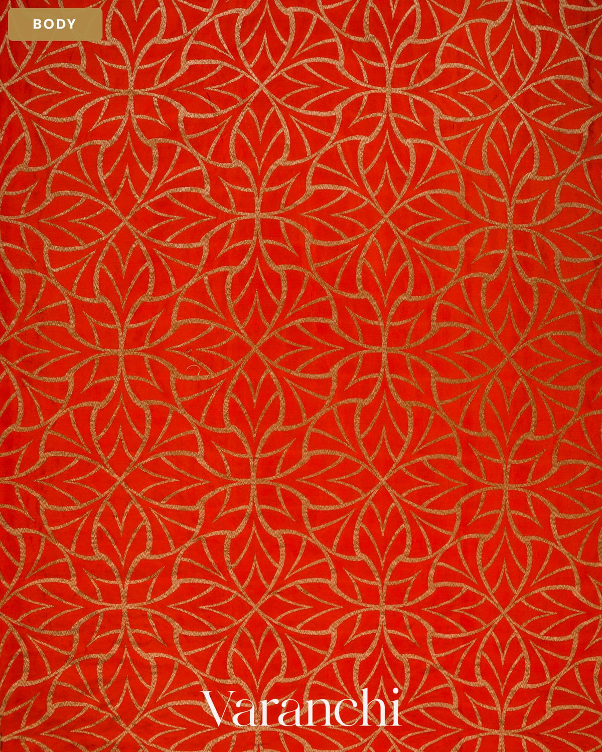 Marigold Orange Pure Crepe Silk Handloom Saree — Body