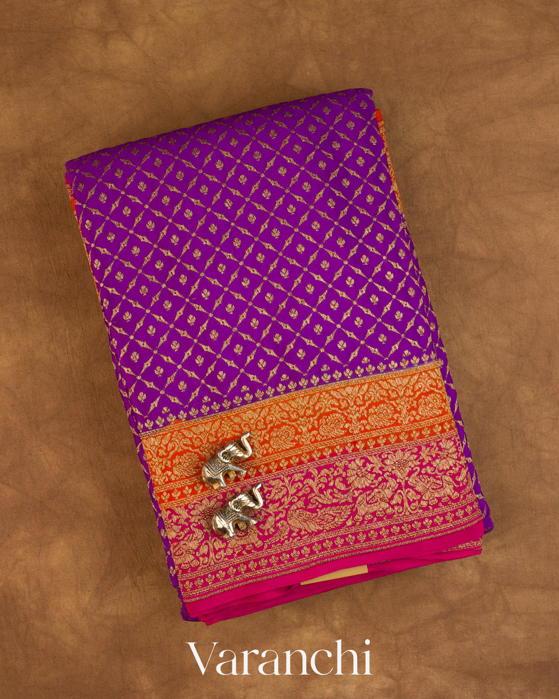 Purple Jaal Pure Crepe Silk Handloom Saree — Folded