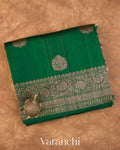 Bottle Green Pure Raw Silk Handloom Saree — Folded