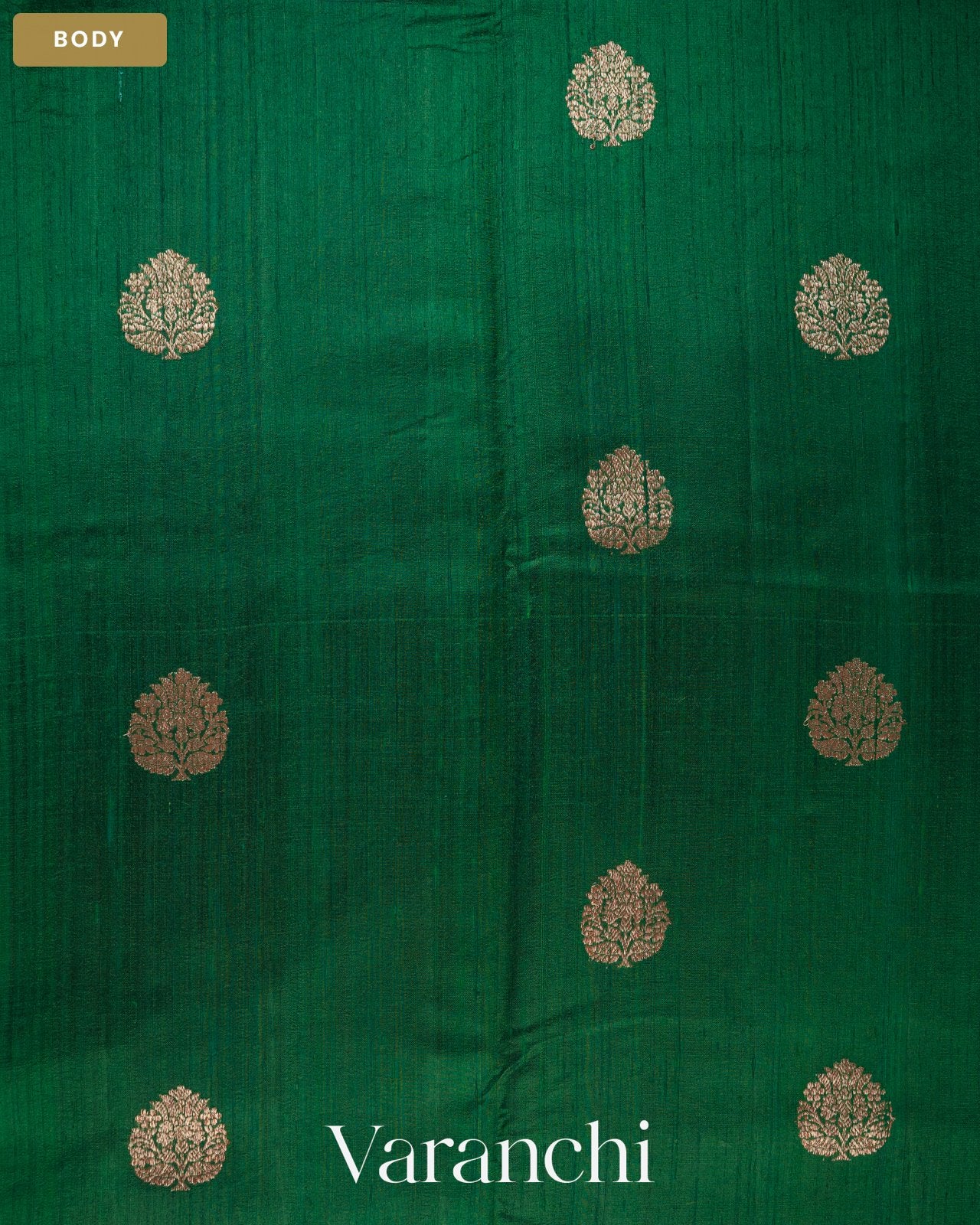 Bottle Green Pure Raw Silk Handloom Saree — Body