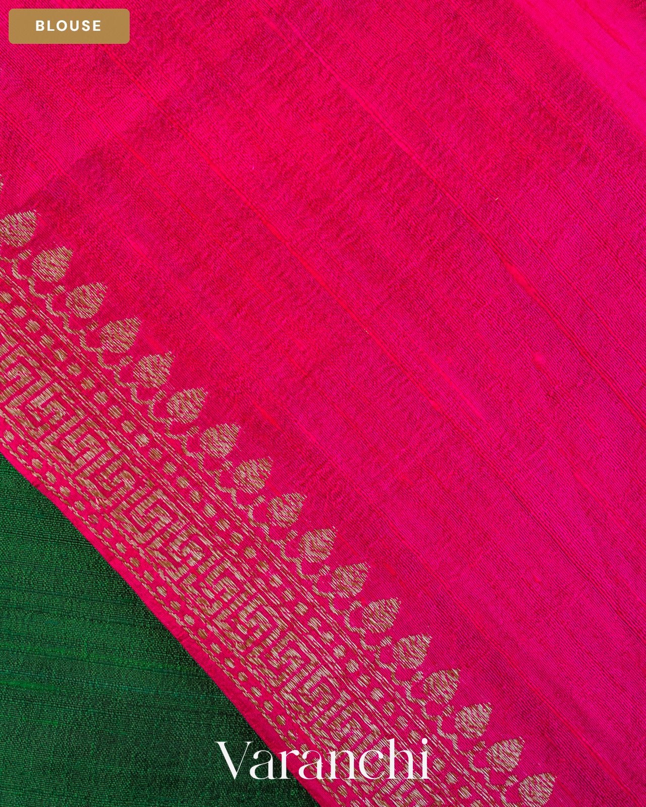 Bottle Green Pure Raw Silk Handloom Saree — Blouse