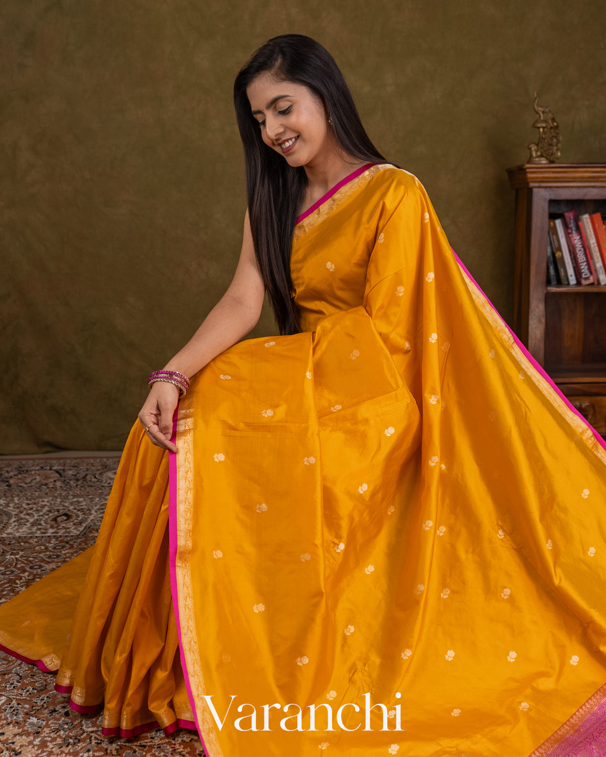 Amber Yellow Pure Katan Silk Handloom Saree