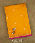Amber Yellow Pure Katan Silk Handloom Saree — Folded