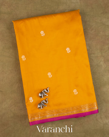Amber Yellow Pure Katan Silk Handloom Saree — Folded