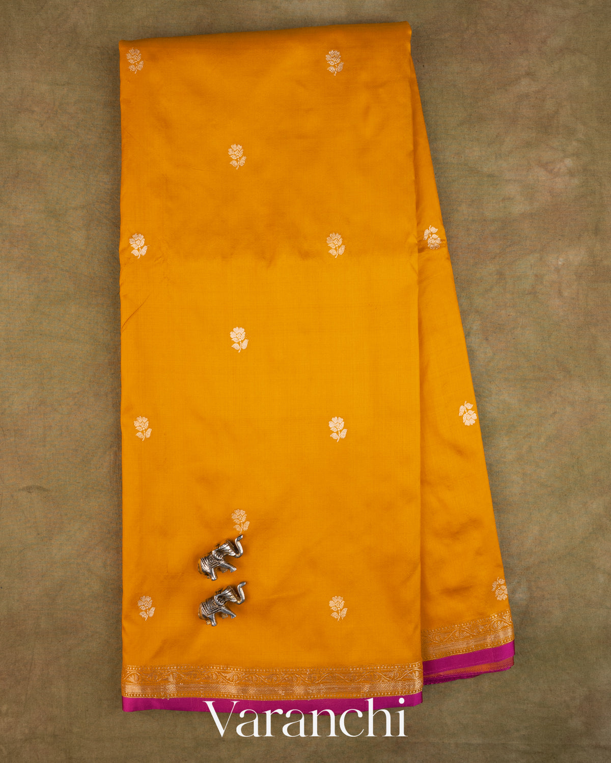 Amber Yellow Pure Katan Silk Handloom Saree — Full Saree