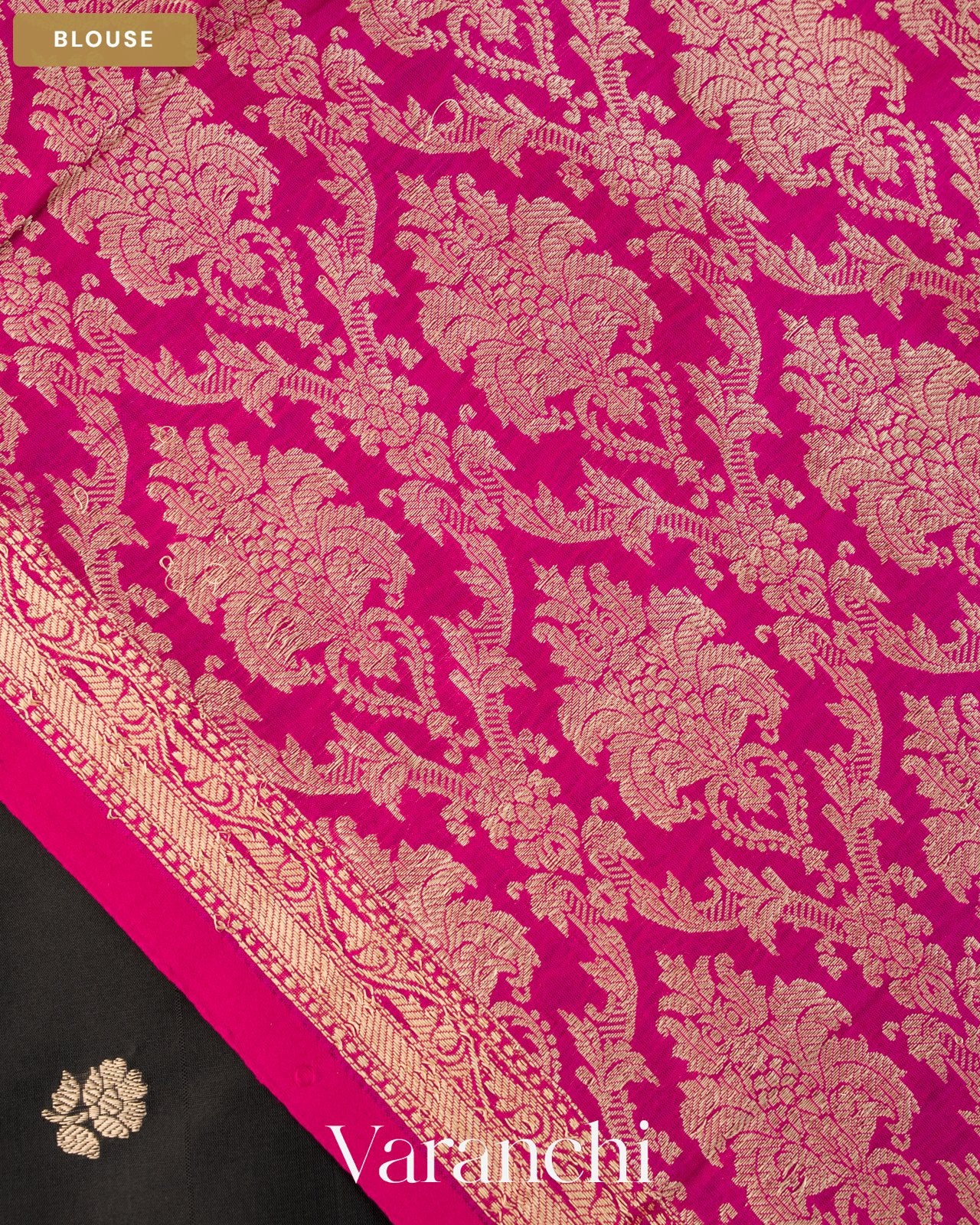 Jet Black Pure Katan Silk Handloom Saree — Blouse
