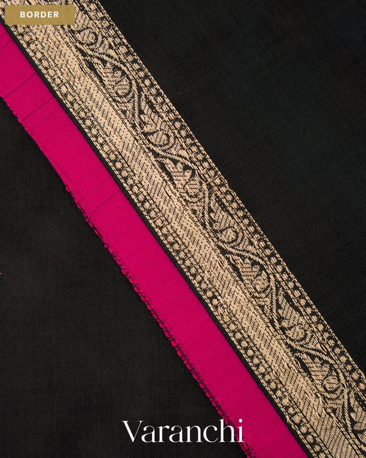 Jet Black Pure Katan Silk Handloom Saree — Border