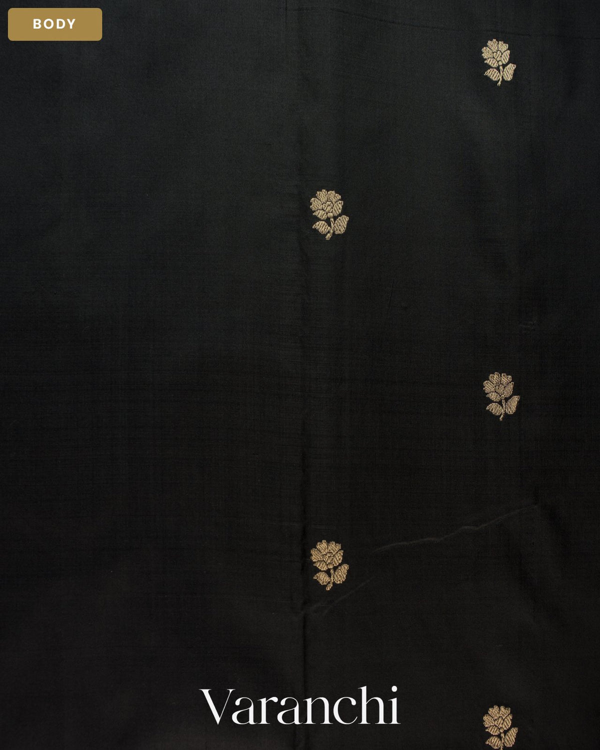 Jet Black Pure Katan Silk Handloom Saree — Body