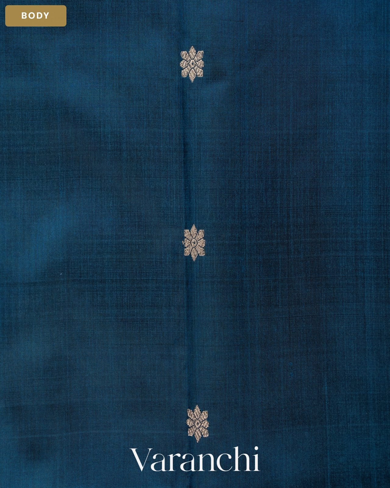 Peacock Blue Pure Katan Silk Handloom Saree — Body