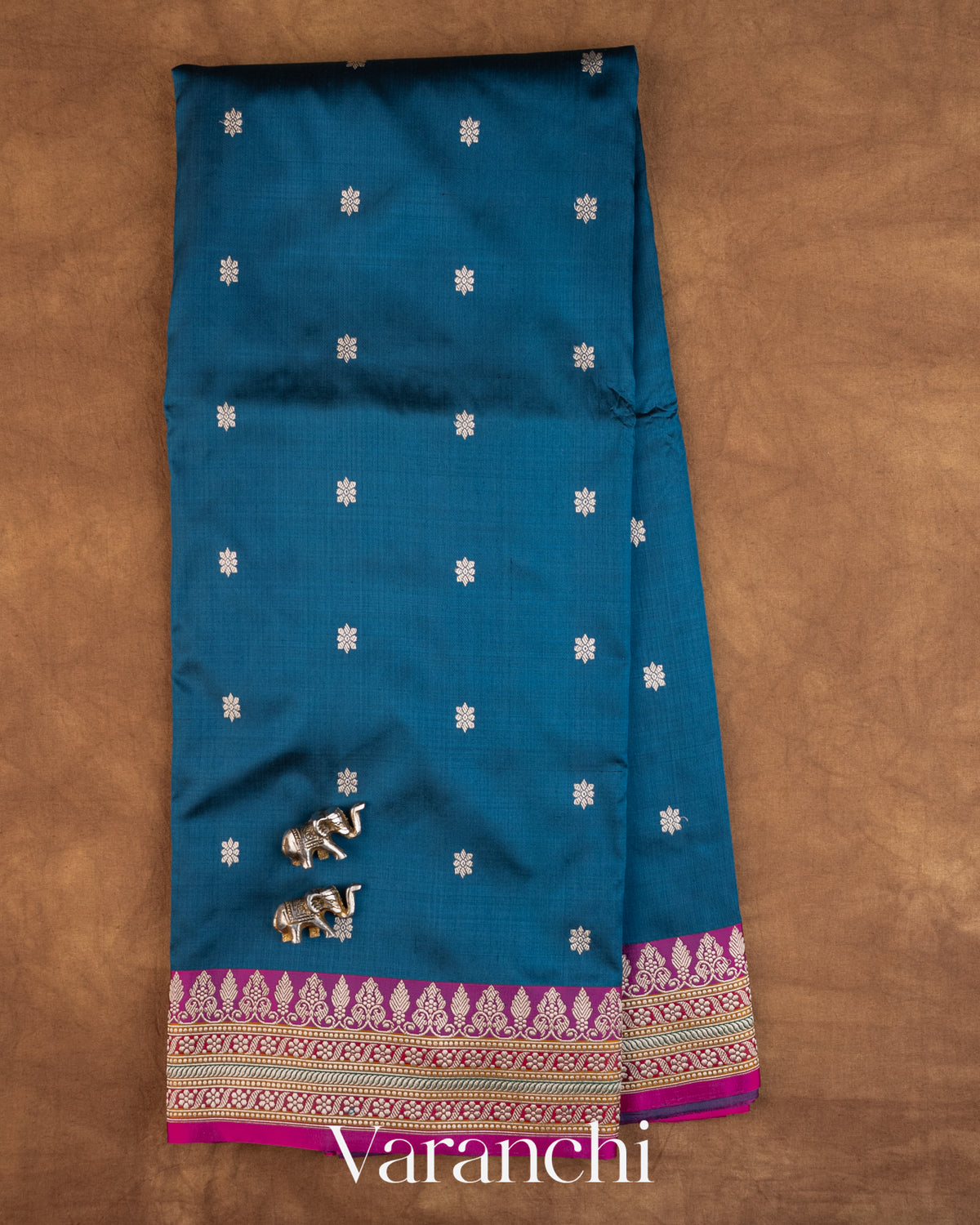 Peacock Blue Pure Katan Silk Handloom Saree — Full Saree