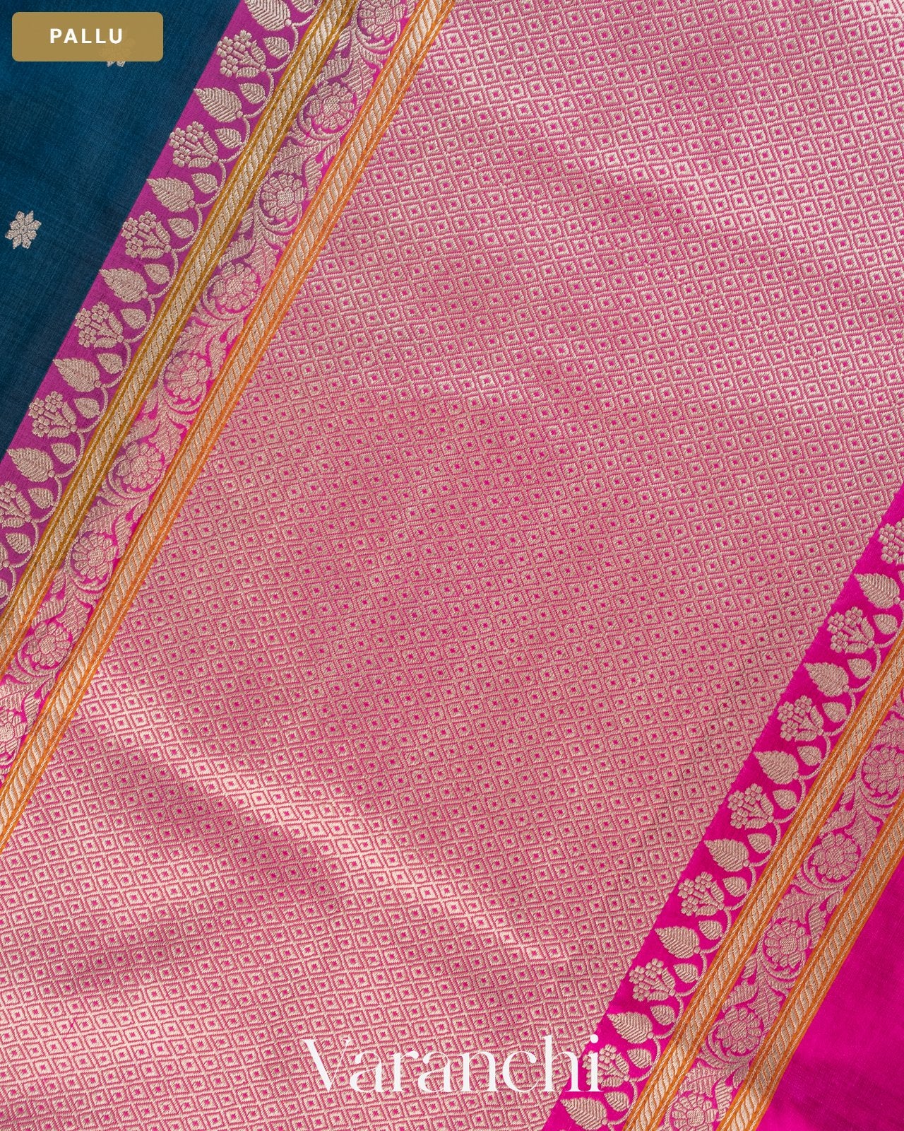 Peacock Blue Pure Katan Silk Handloom Saree — Pallu