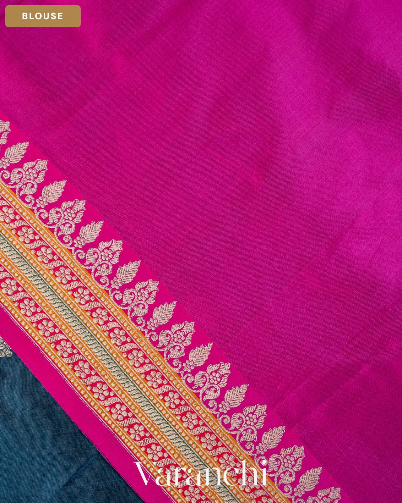Peacock Blue Pure Katan Silk Handloom Saree — Blouse