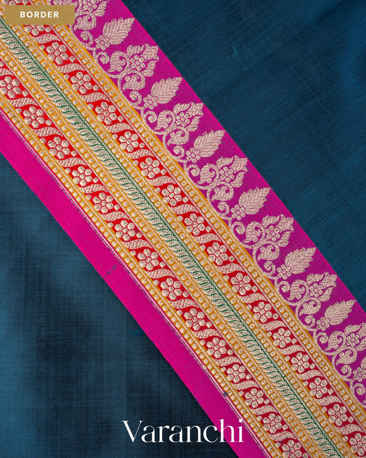 Peacock Blue Pure Katan Silk Handloom Saree — Border