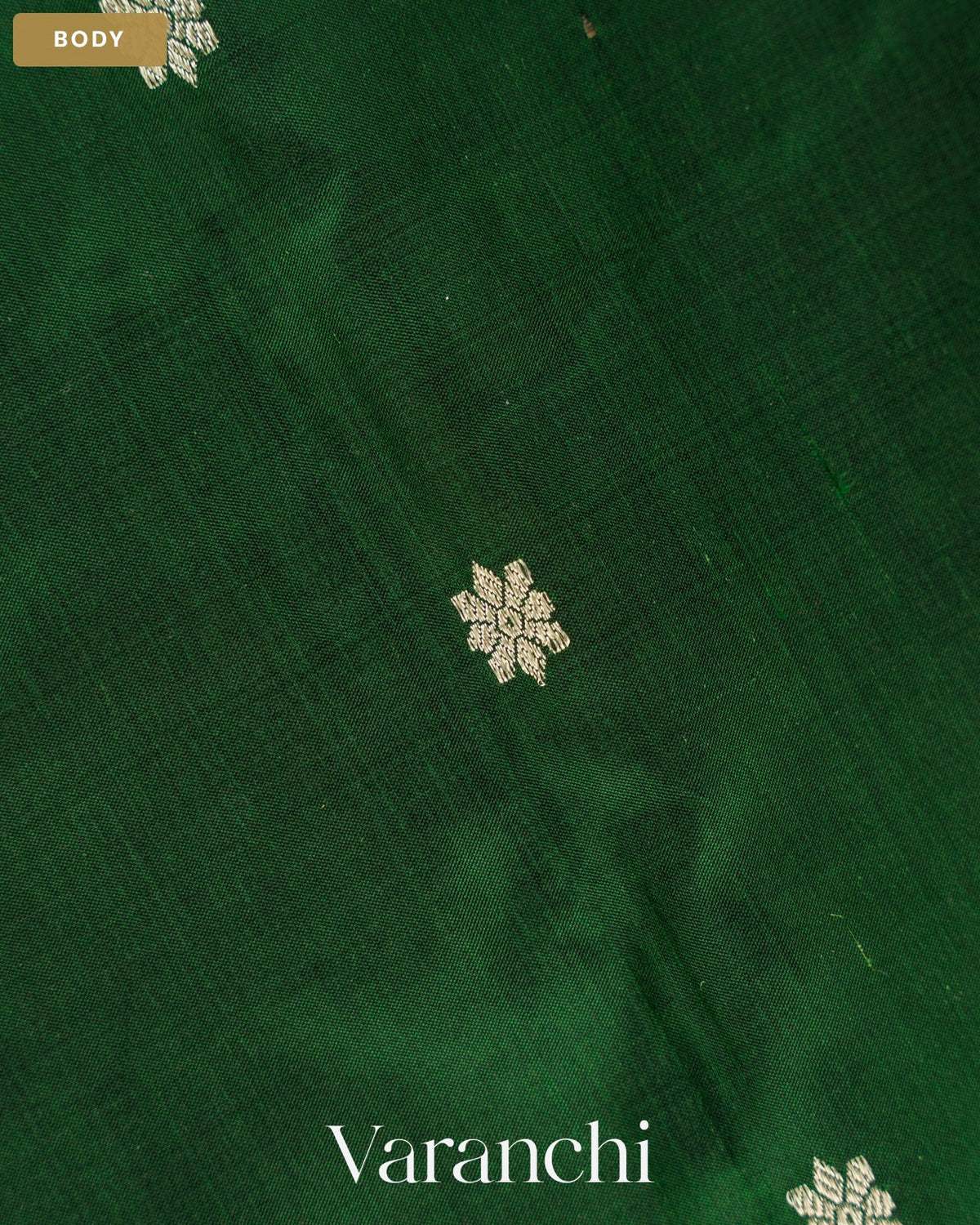 Bottle Green Pure Katan Silk Handloom Saree — Body