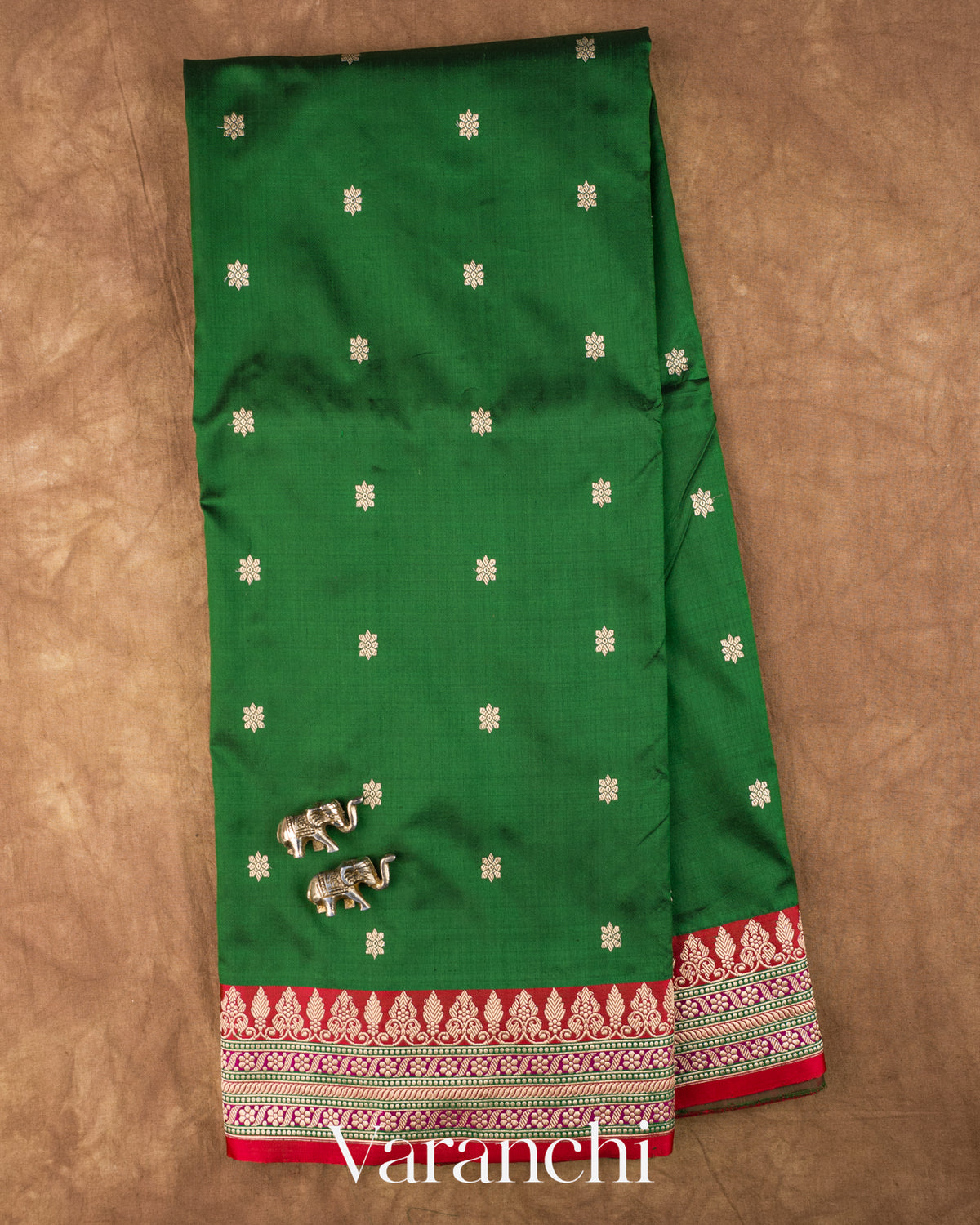 Bottle Green Pure Katan Silk Handloom Saree — Full Saree