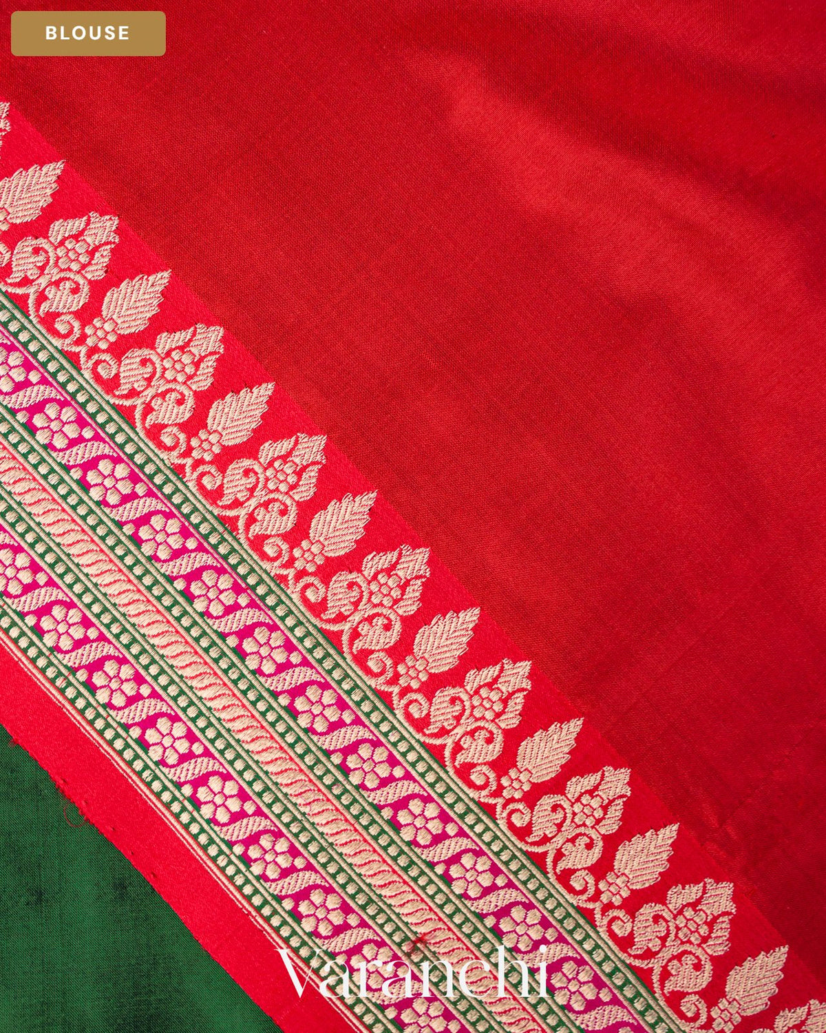Bottle Green Pure Katan Silk Handloom Saree — Blouse