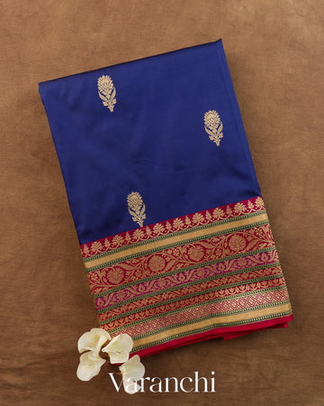 Indigo Blue Pure Katan Silk Handloom Saree — Folded