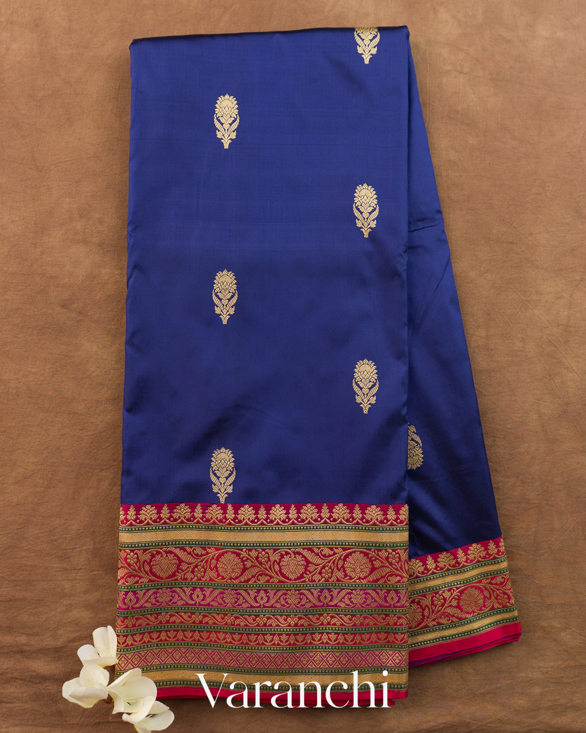 Indigo Blue Pure Katan Silk Handloom Saree — Full Saree