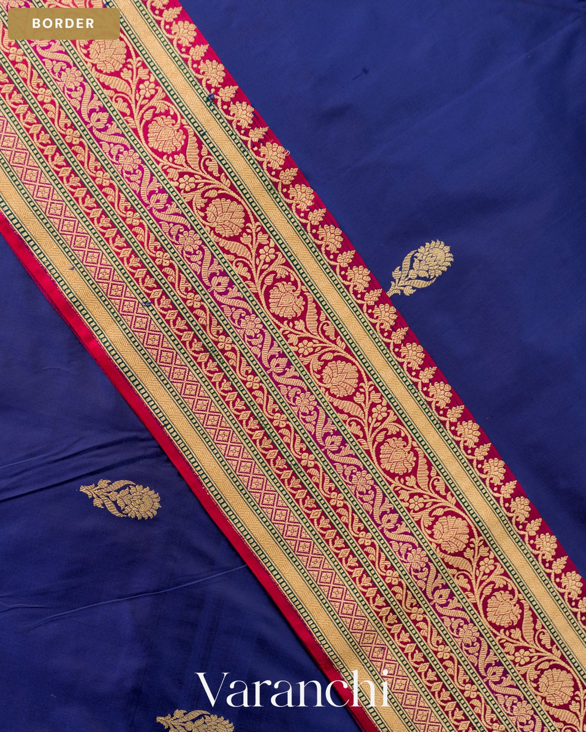 Indigo Blue Pure Katan Silk Handloom Saree — Border