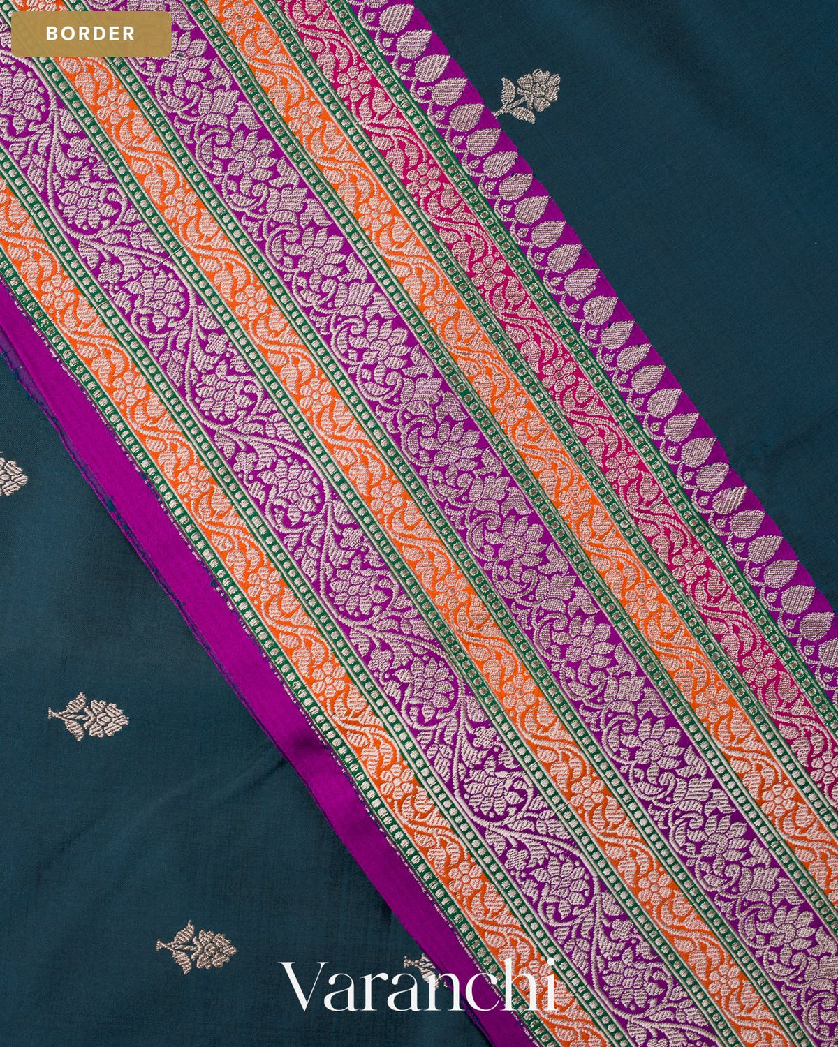 Sapphire Blue Pure Katan Silk Handloom Saree — Border
