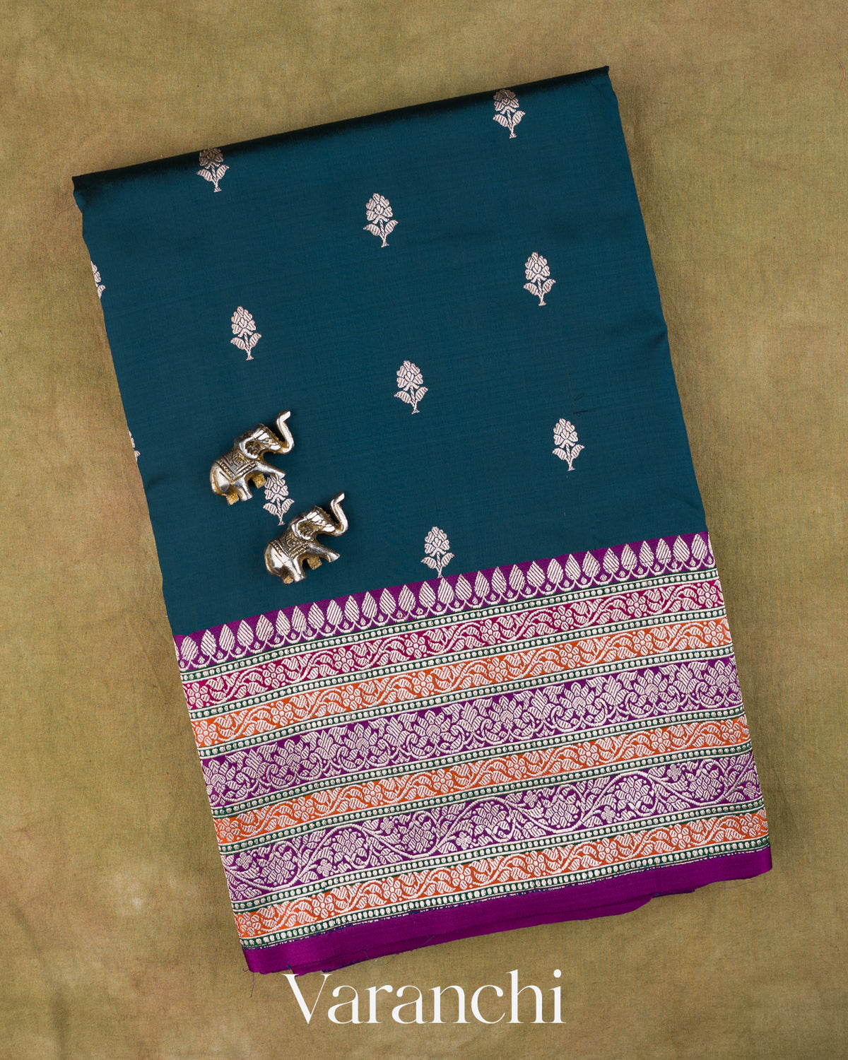 Sapphire Blue Pure Katan Silk Handloom Saree — Folded