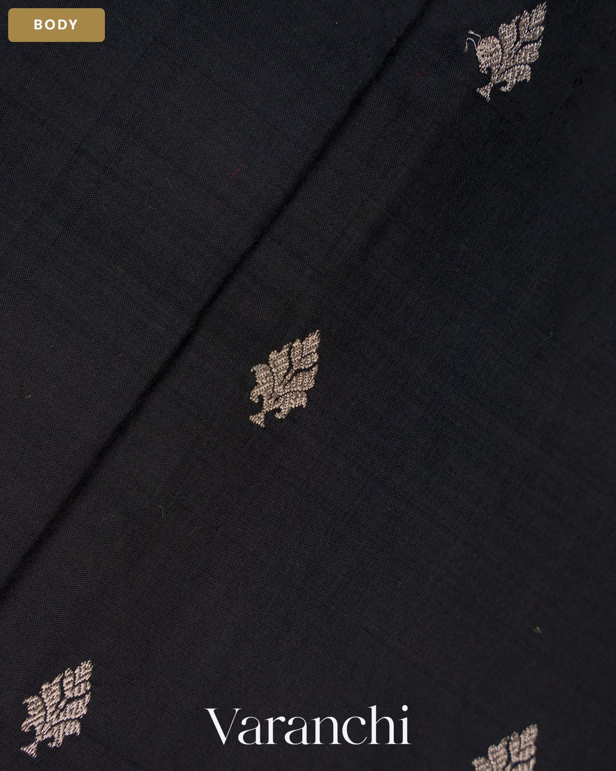 Jet Black Pure Katan Silk Handloom Saree — Body