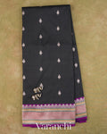 Jet Black Pure Katan Silk Handloom Saree — Full Saree