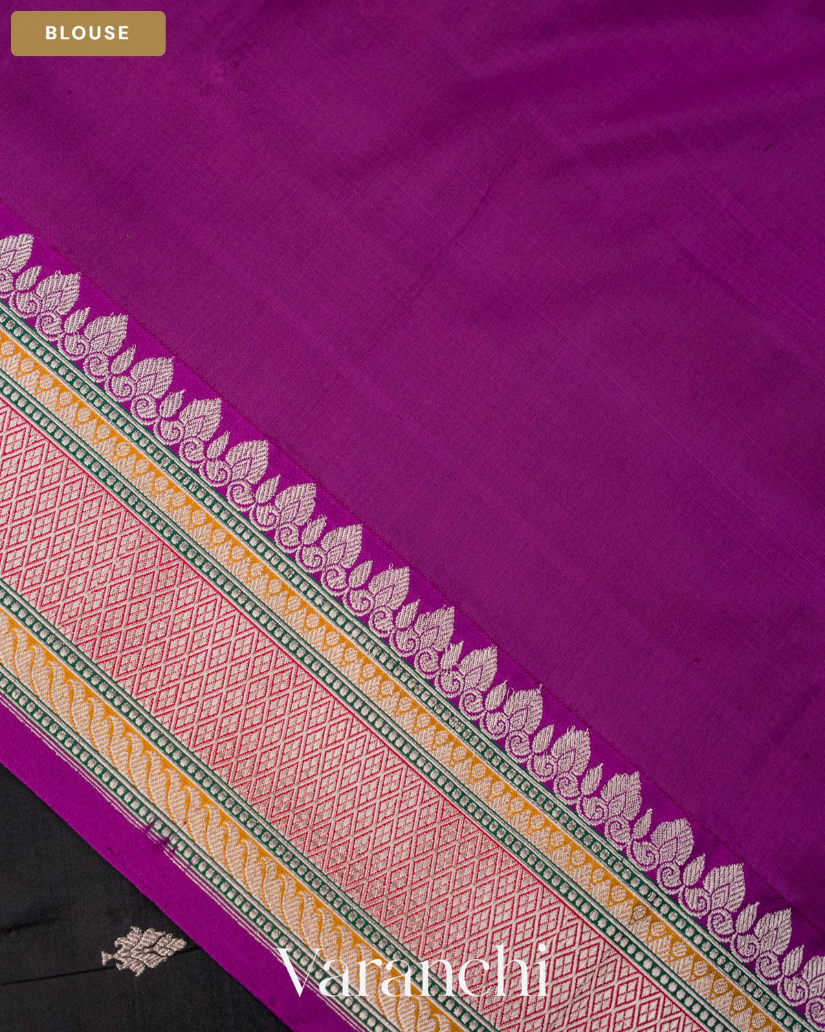 Jet Black Pure Katan Silk Handloom Saree — Blouse